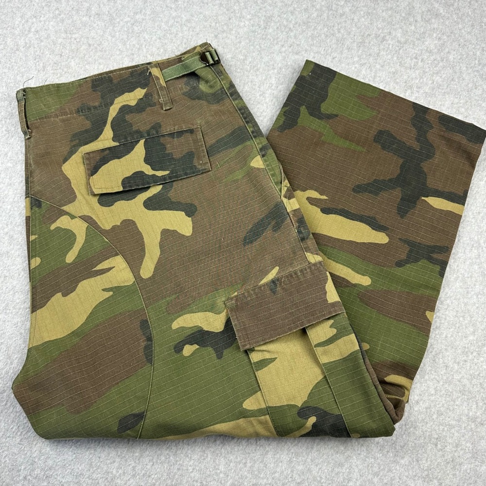 Woodland Camo Ripstop Cargo Pants Mens XL Regular Green Brown Tactical - Picture 2 of 8